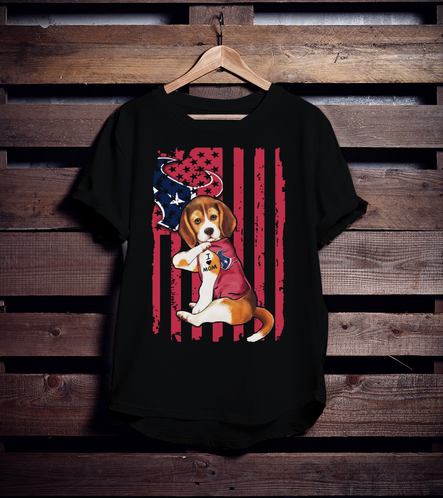 Beagle I Love Mom Houston Texans Stars And Stripes Flag T-Shirt