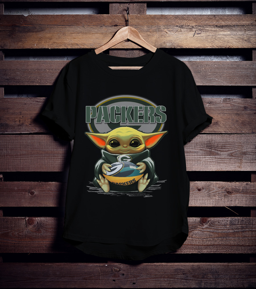 Packers Baby Yoda Holding Green Bay Football T-Shirt