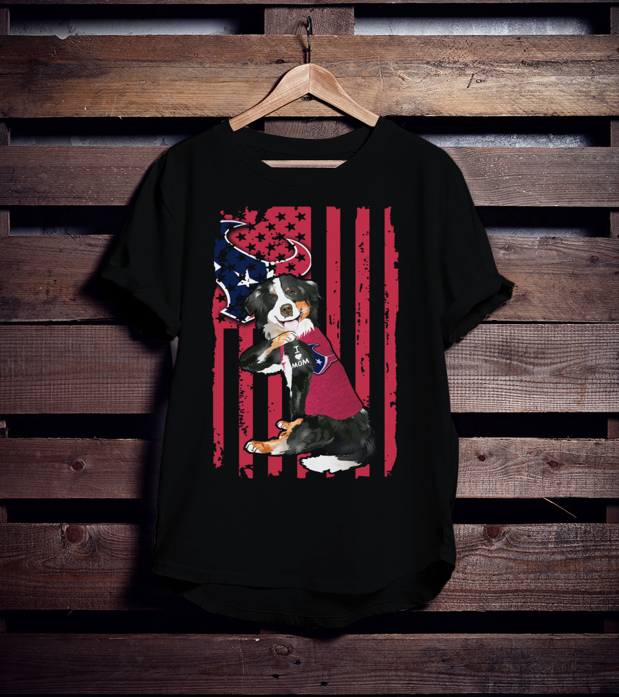 Border Collie I Love Mom Houston Texans Flag T-Shirt