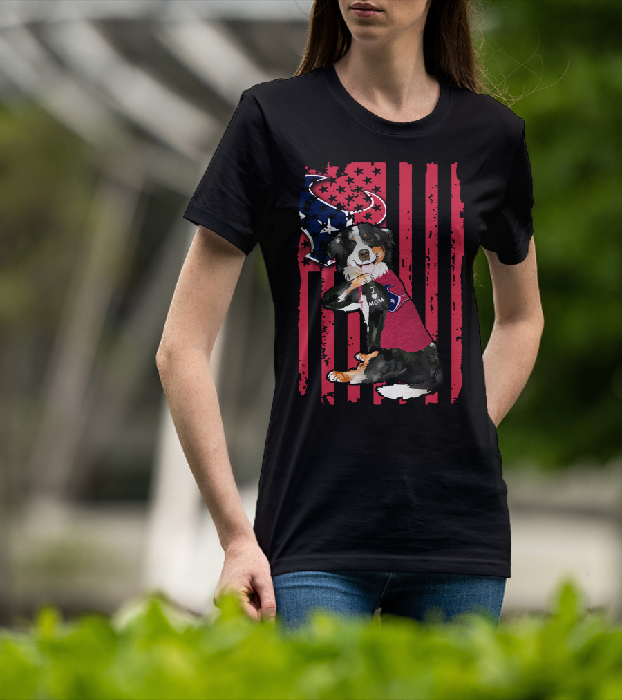 Border Collie I Love Mom Houston Texans Flag T-Shirt