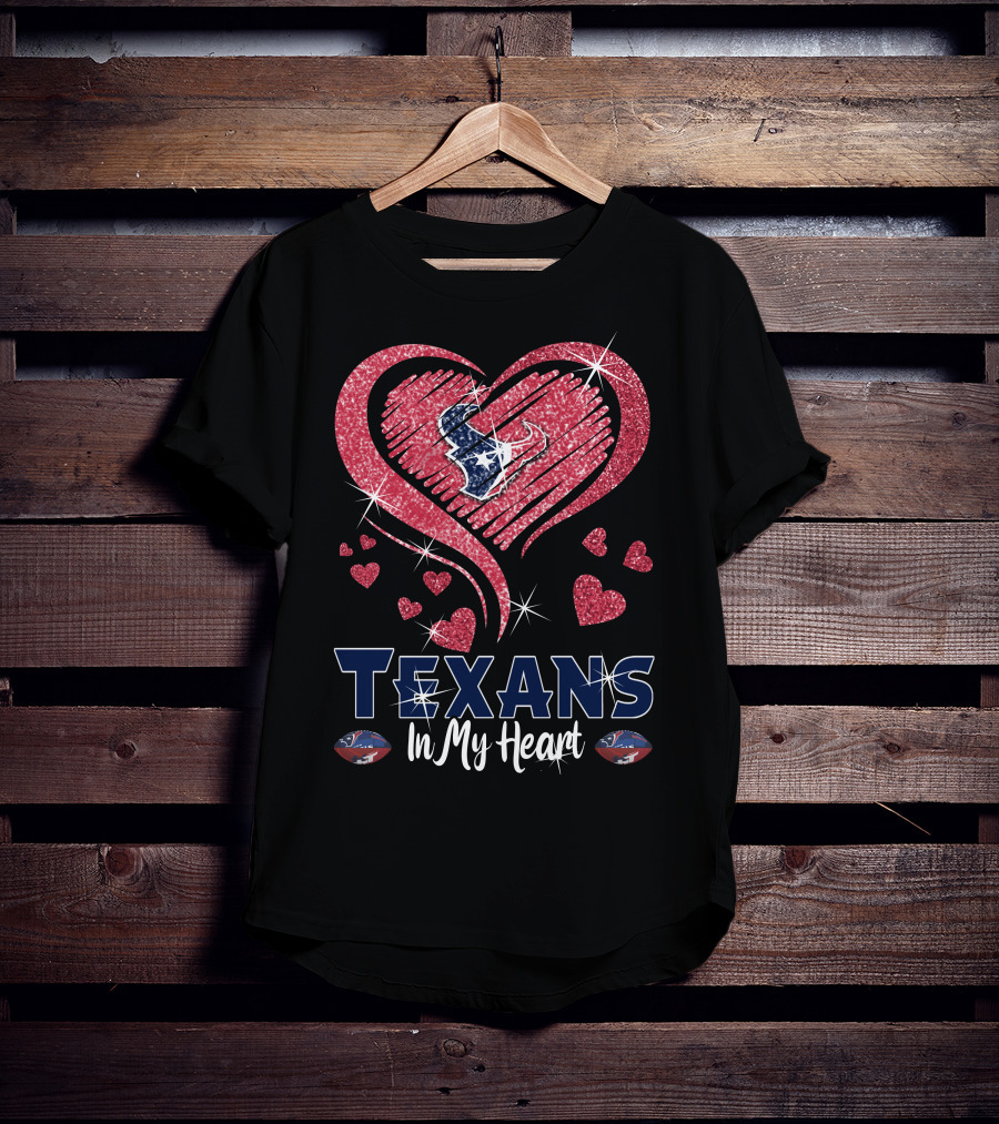 Texans In My Heart Sparkling Hearts T-Shirt