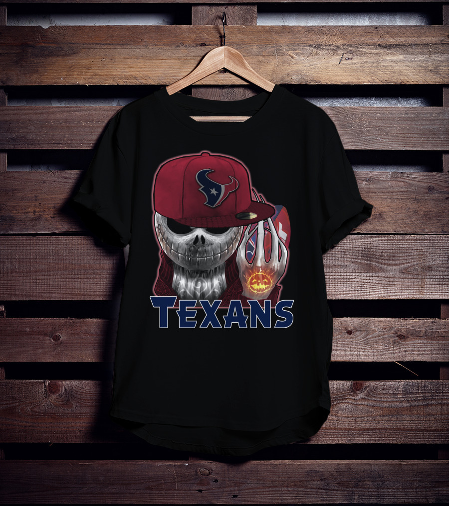 Texans Skull With Houston Cap And Pumpkin Football T-Shirt