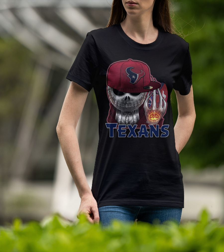 Texans Skull With Houston Cap And Pumpkin Football T-Shirt