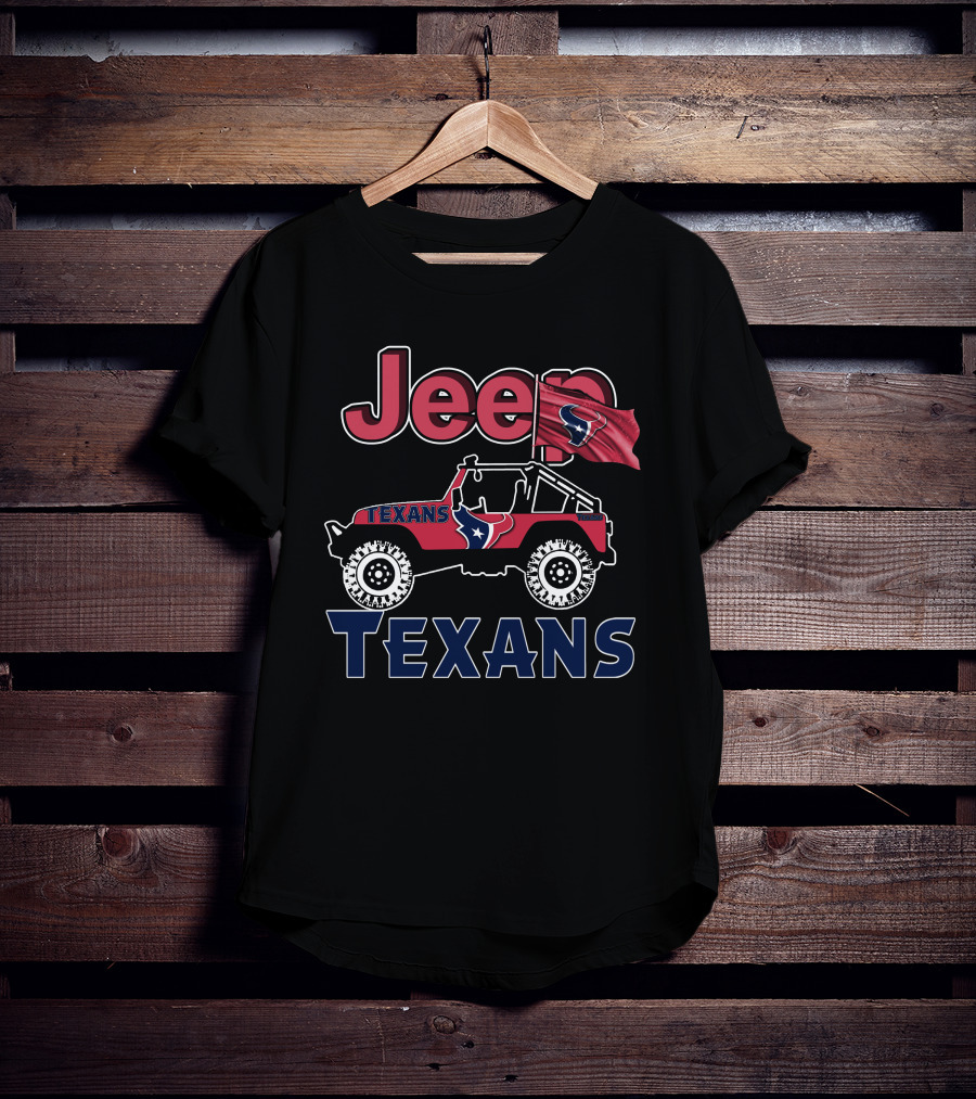 Jeep Houston Texans Logo With Flag And Off-Road T-Shirt