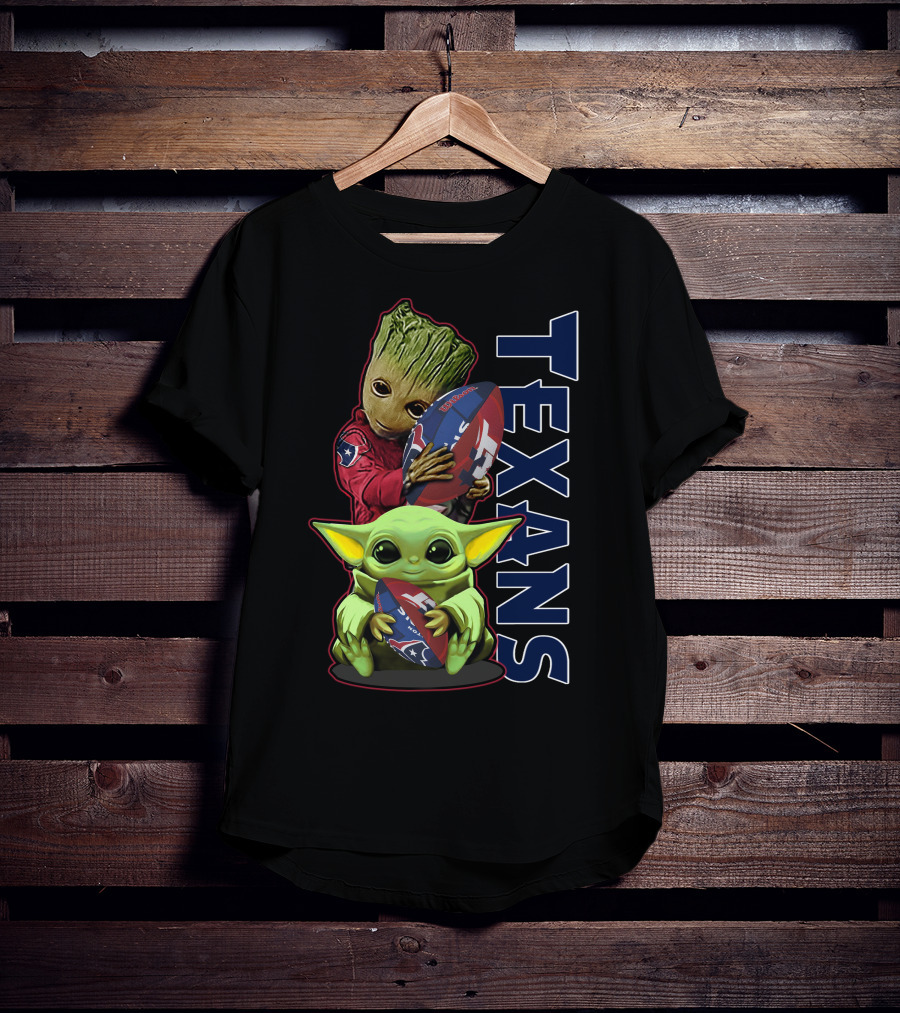 Grzd Houston Texans Groot And Baby Yoda Football Fan T-Shirt
