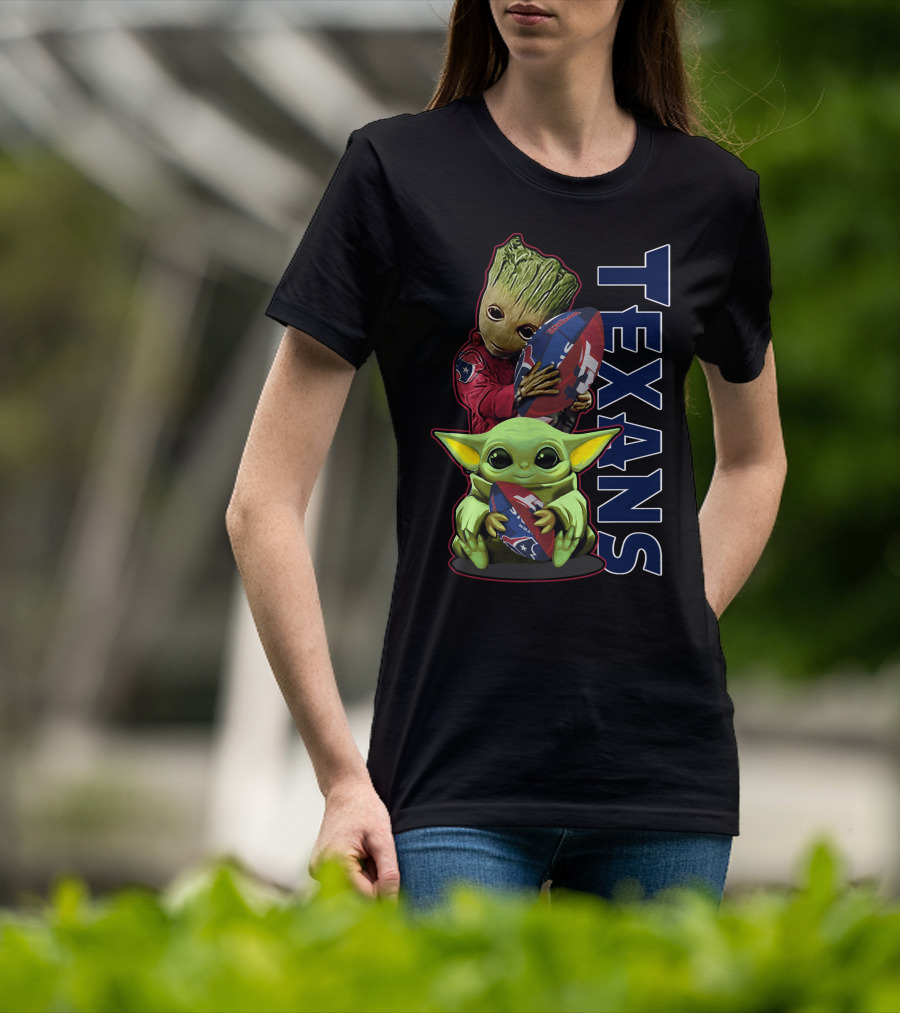 Grzd Houston Texans Groot And Baby Yoda Football Fan T-Shirt