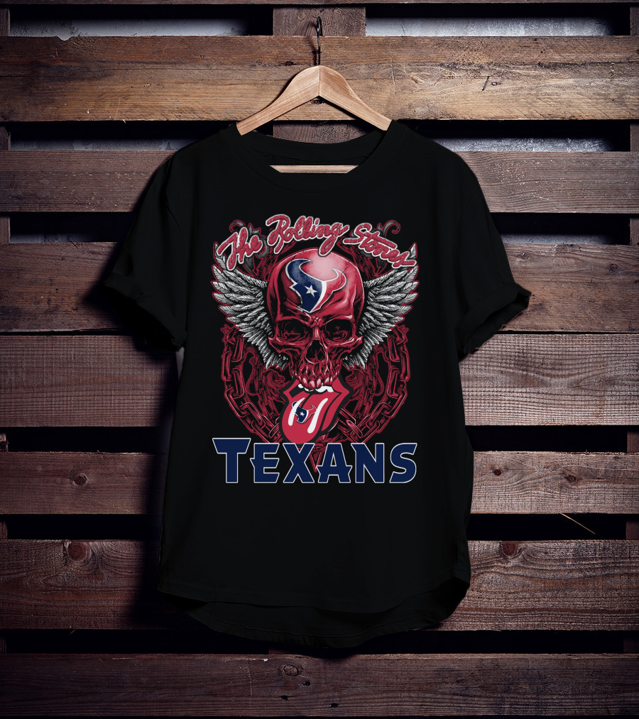 The Rolling Stones Houston Texans Skull Winged Logo Tongue T-Shirt