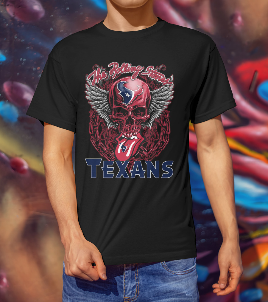 The Rolling Stones Houston Texans Skull Winged Logo Tongue T-Shirt