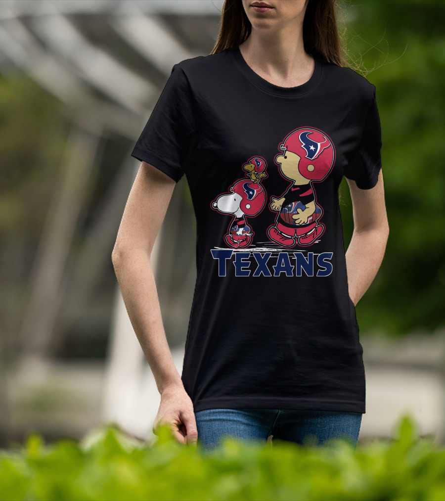 Snpfootball Texas Snoopy And Woodstock With Houston Texans Helmets And Football T-Shirt
