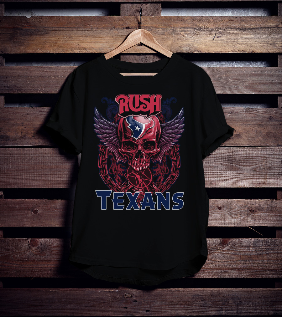 Rush Houston Texans Skull With Wings And Chains T-Shirt