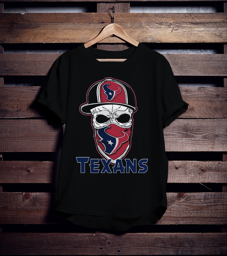 Skull Houston Texans Cap And Bandana T-Shirt