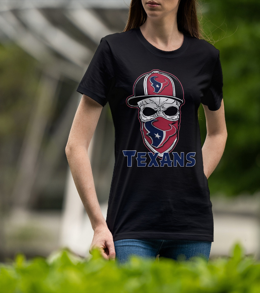 Skull Houston Texans Cap And Bandana T-Shirt