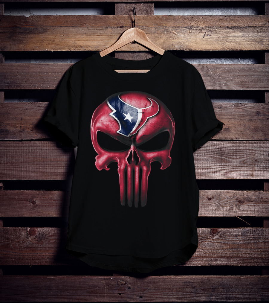 Skull Houston Texans Logo Red And Blue Fusion T-Shirt