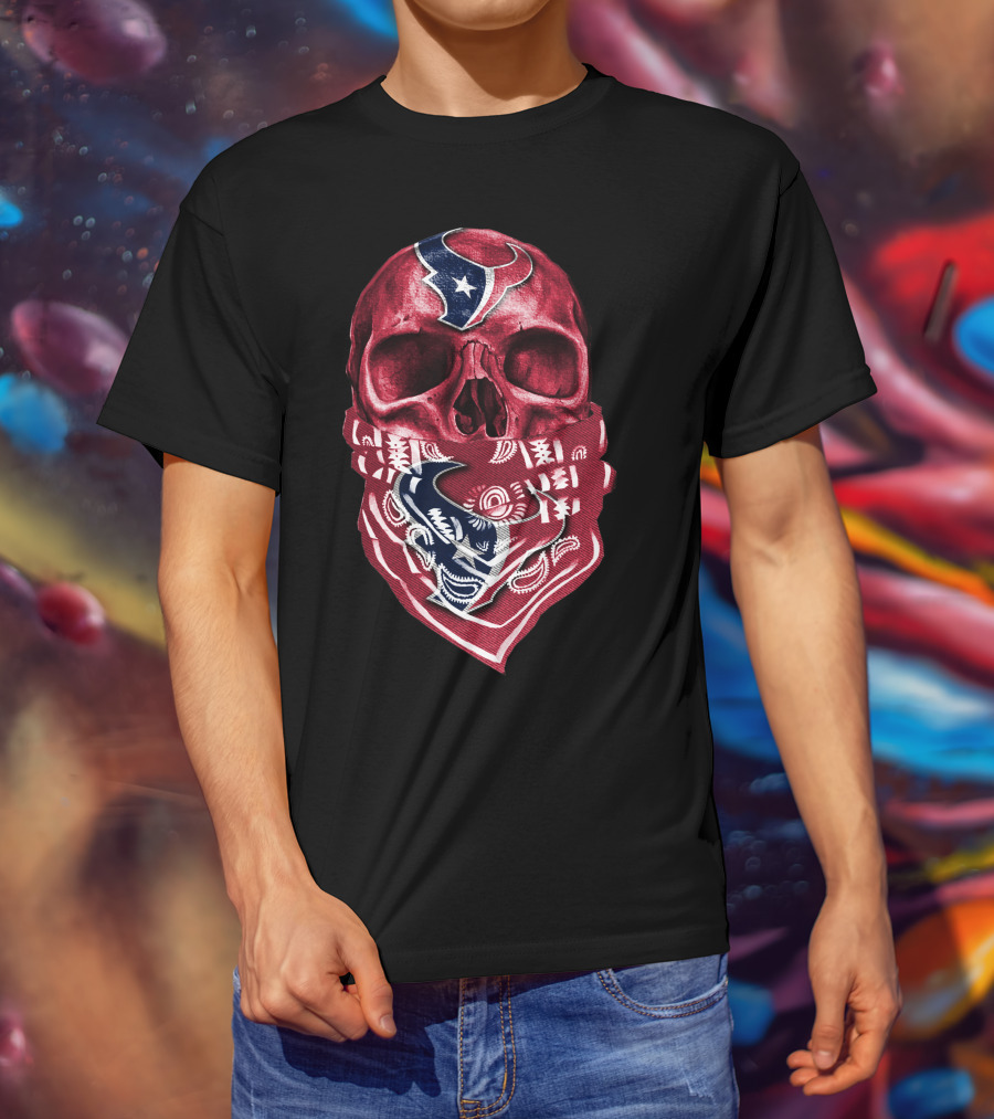 Skull With Houston Texans Bandana T-Shirt
