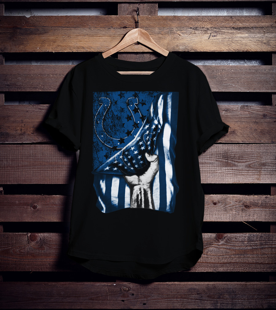 Indianapolis Colts Horseshoe American Flag Hand T-Shirt