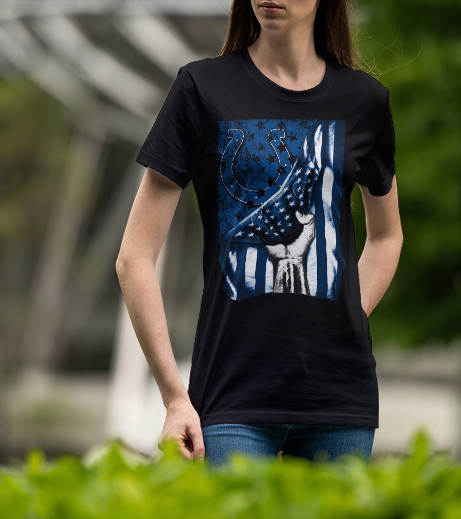 Indianapolis Colts Horseshoe American Flag Hand T-Shirt