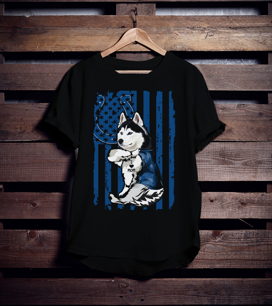 Siberian Husky Mom Colts American Flag T-Shirt