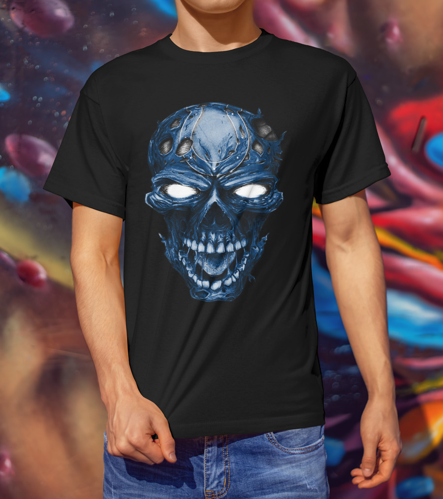 Skull Indianapolis Colts Blue Intense Face T-Shirt