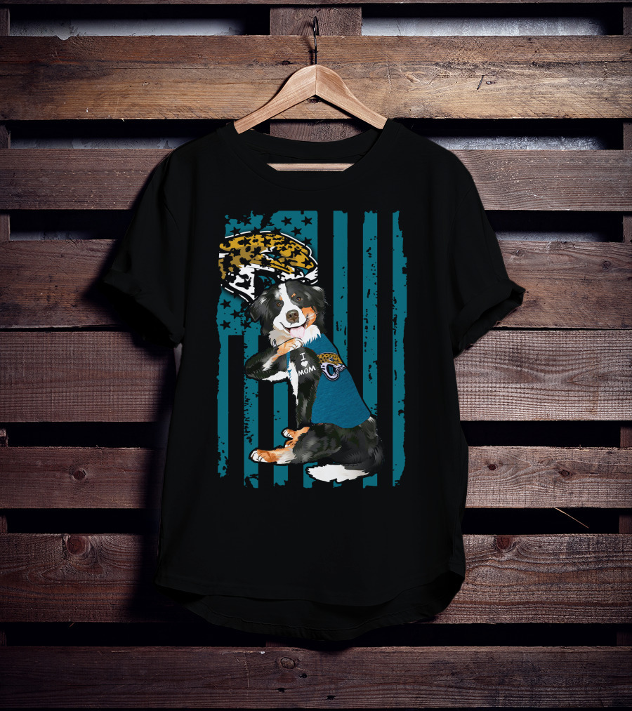 Border Collie I Mom Jacksonville Jaguars Flag T-Shirt