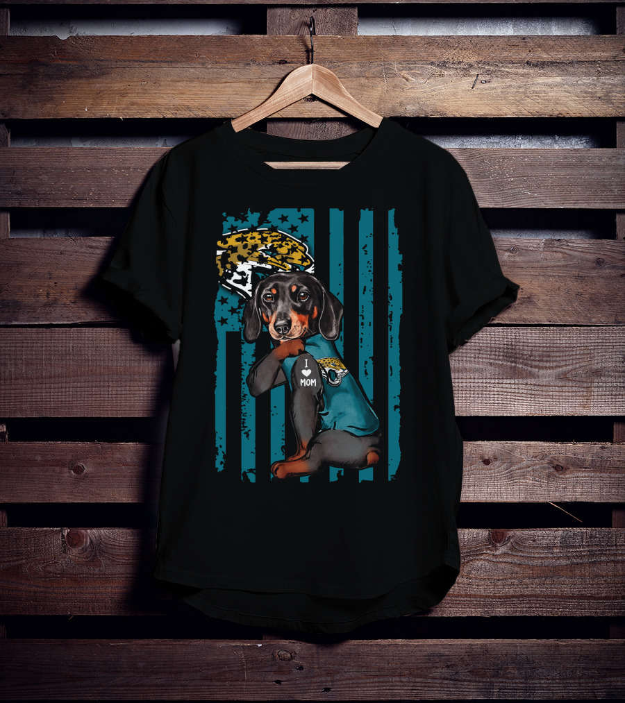 Dachshund I Love Mom Jacksonville Jaguars Helmet T-Shirt