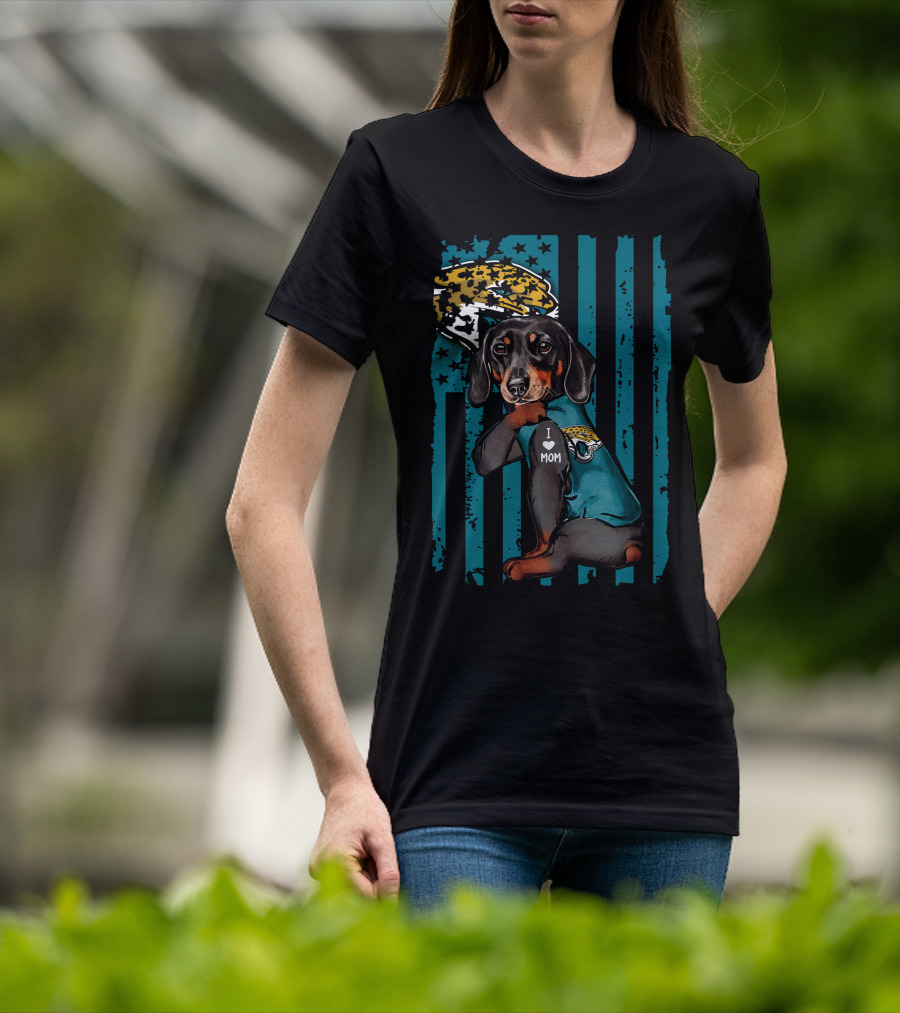 Dachshund I Love Mom Jacksonville Jaguars Helmet T-Shirt