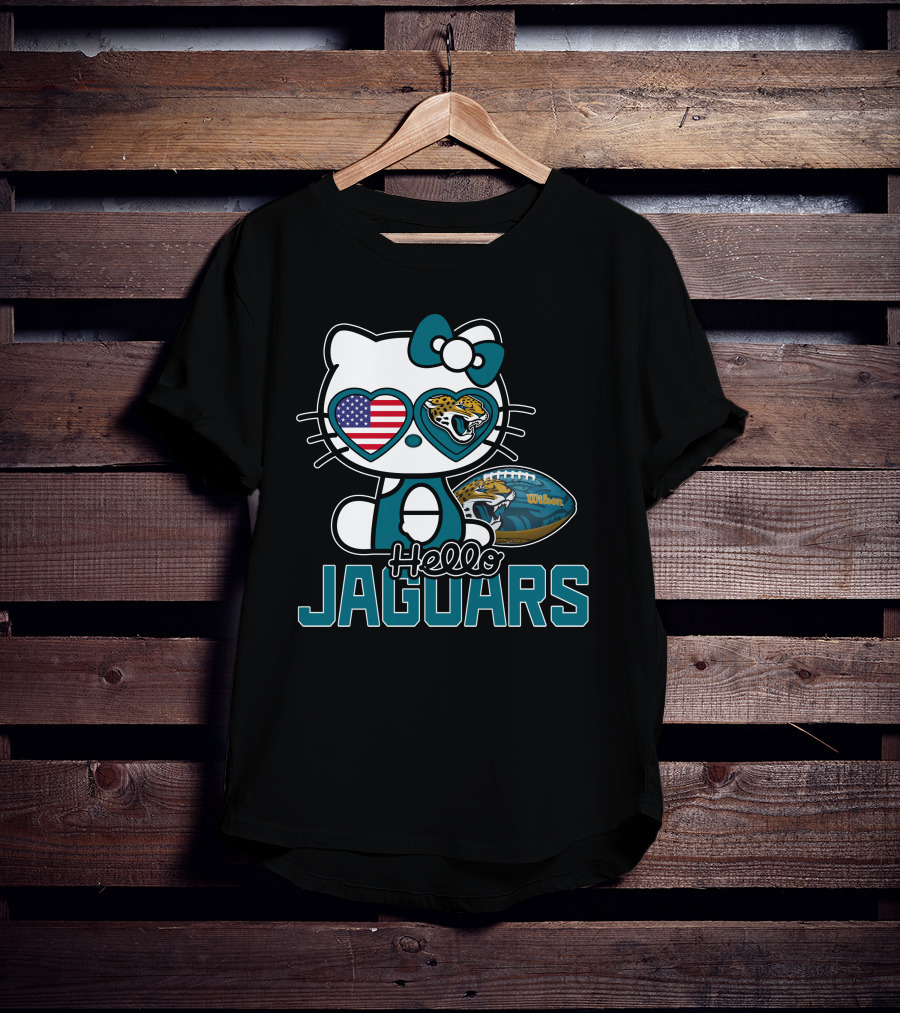 Hello Kitty Jacksonville Jaguars American Flag Football Wilson Ball T-Shirt