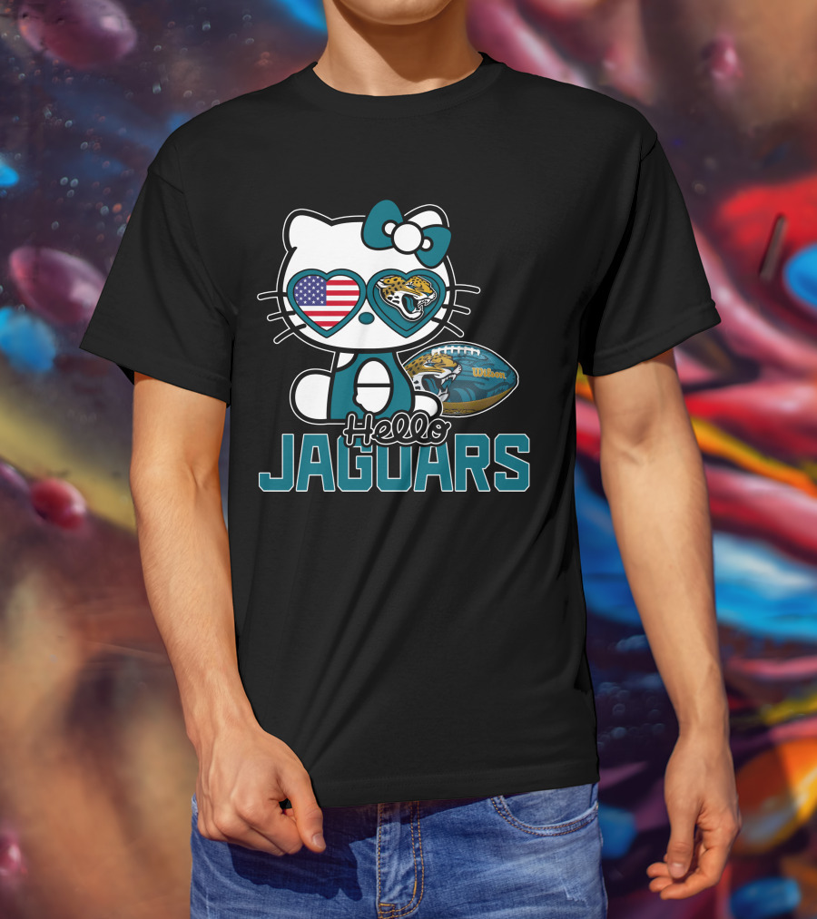 Hello Kitty Jacksonville Jaguars American Flag Football Wilson Ball T-Shirt