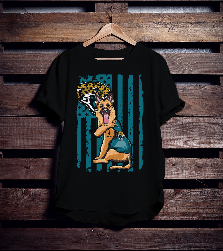 German Shepherd With Jacksonville Jaguars Tattoo And Flag Background T-Shirt