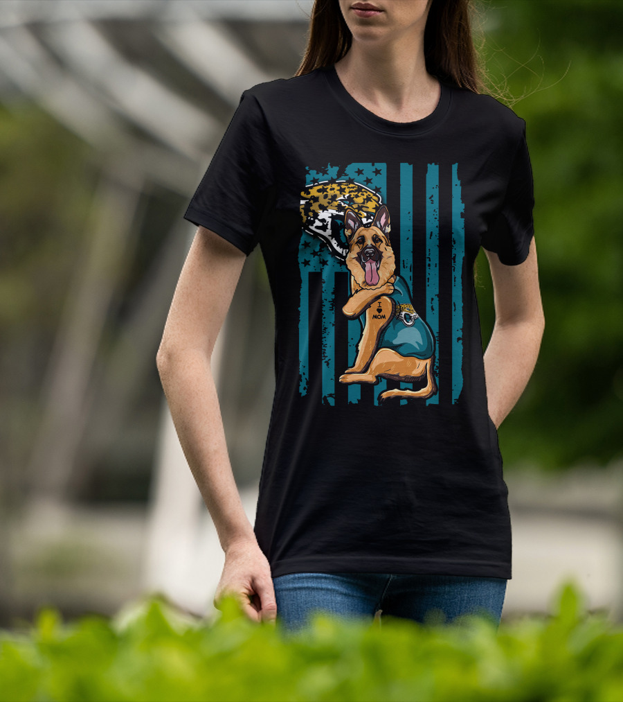 German Shepherd With Jacksonville Jaguars Tattoo And Flag Background T-Shirt