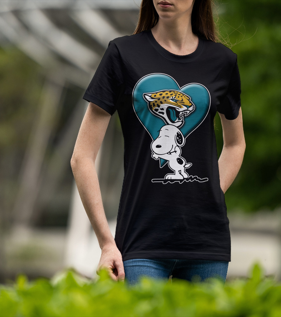 Snoopy Heart Embrace With Jacksonville Jaguars T-Shirt