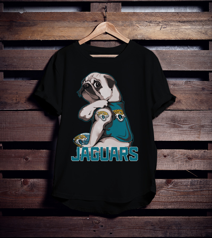 Jaguars Pug Wearing Jacksonville Logo Shirt With Team Football T-Shirt