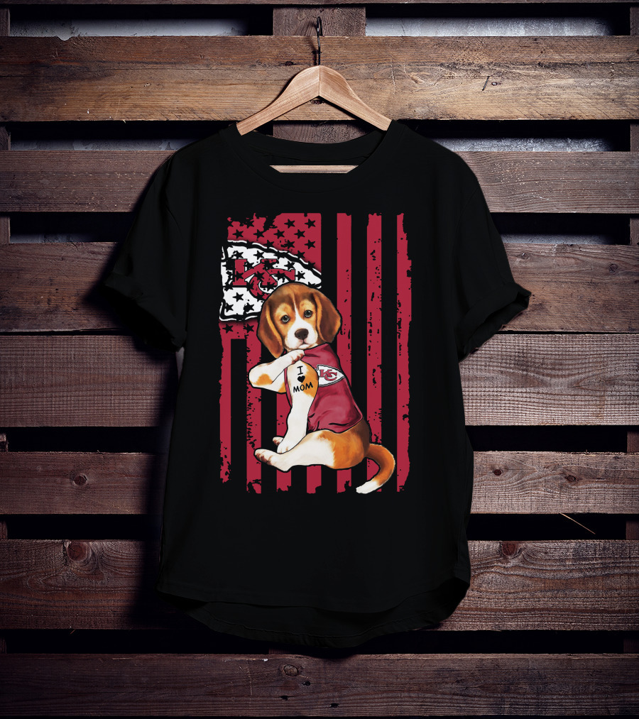 Beagle I Love Mom Kansas City Chiefs USA Flag T-Shirt