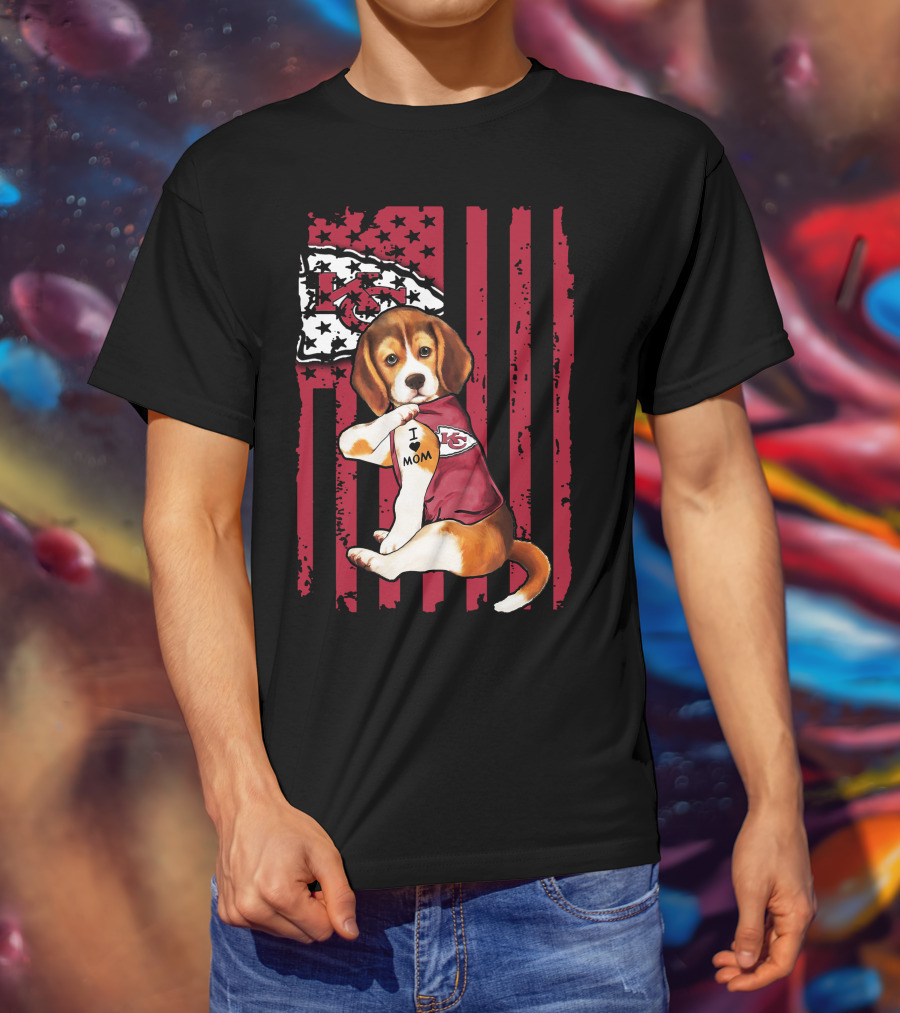 Beagle I Love Mom Kansas City Chiefs USA Flag T-Shirt