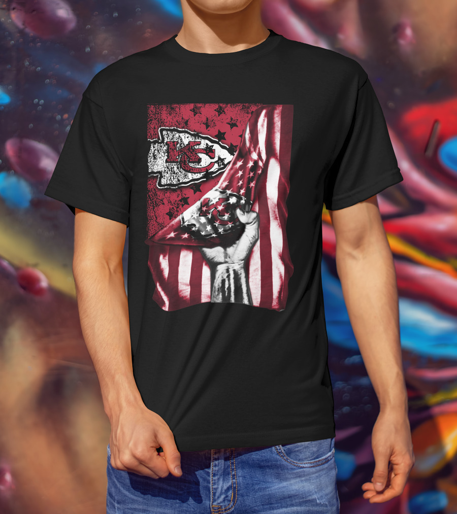 Kansas City Chiefs Flag And Stars Design With Fist T-Shirt
