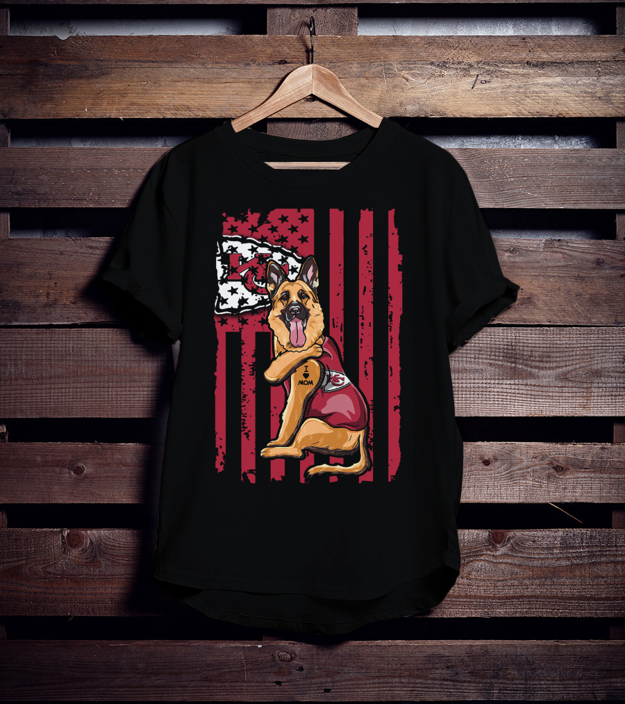 German Shepherd Kansas City Chiefs Flag I Love Mom T-Shirt