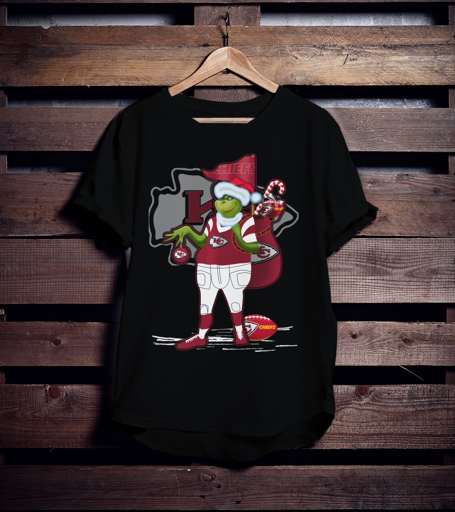 Grinchxmas Kansas City Chiefs Santa Football Holiday T-Shirt