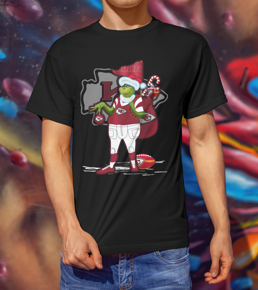 Grinchxmas Kansas City Chiefs Santa Football Holiday T-Shirt