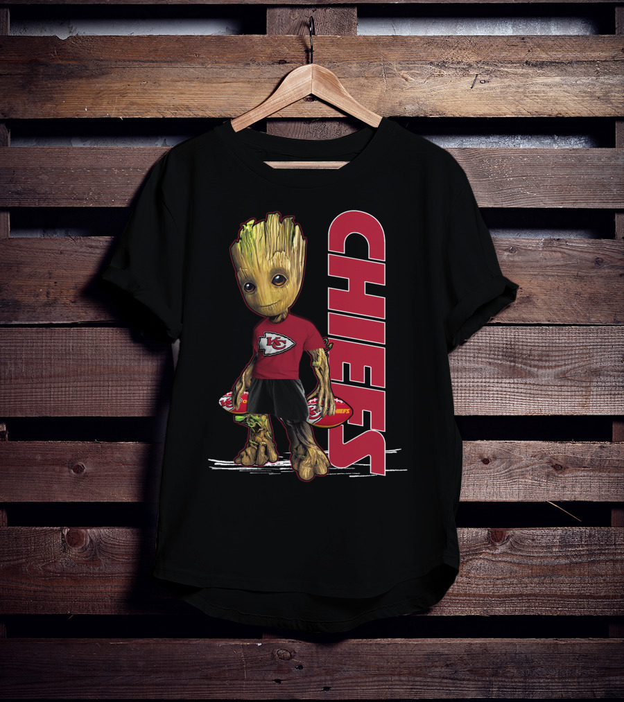 Groot Kansas City Chiefs NFL Fan Art With Chiefs T-Shirt