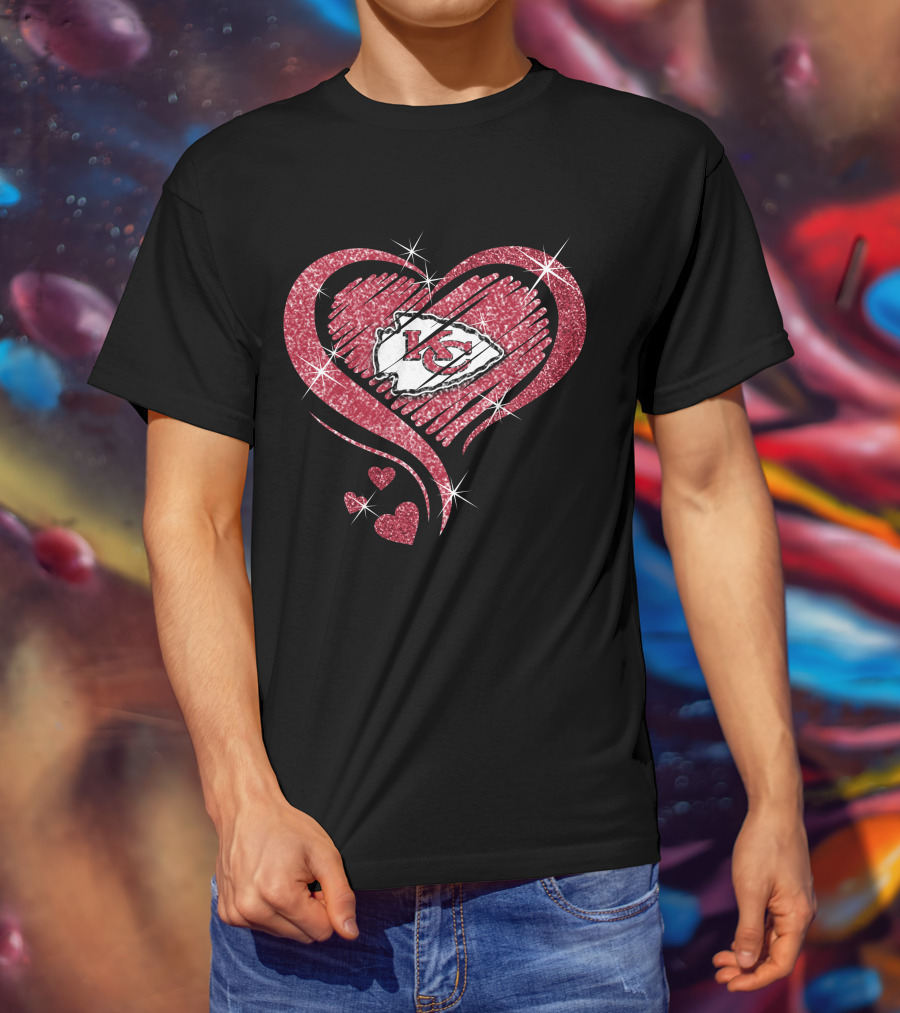 Kansas City Chiefs Heart Diamond Glitter T-Shirt