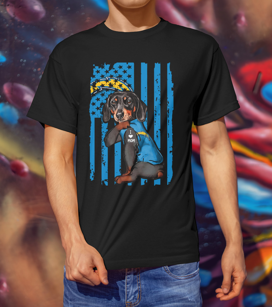 Dachshund I Love Mom Los Angeles Chargers T-Shirt
