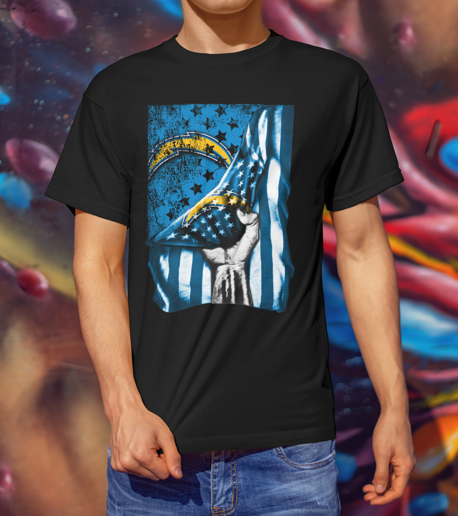 Los Angeles Chargers American Flag Fist Power Stars T-Shirt