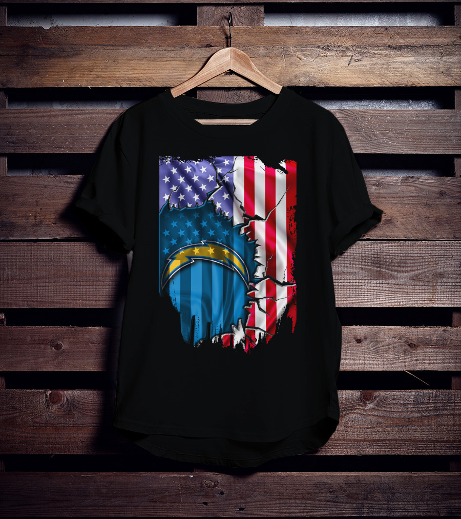 American Flag Los Angeles Chargers Logo Fusion T-Shirt