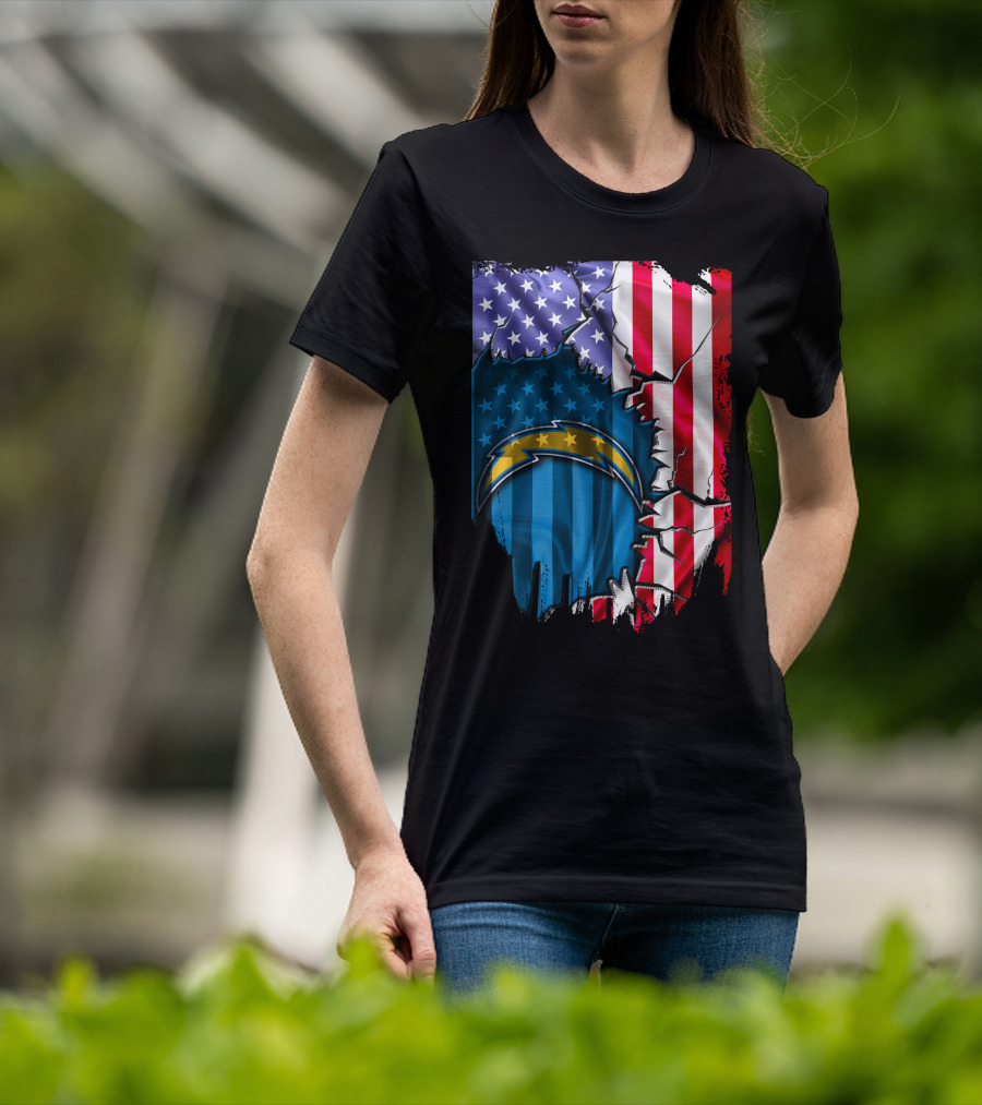 American Flag Los Angeles Chargers Logo Fusion T-Shirt