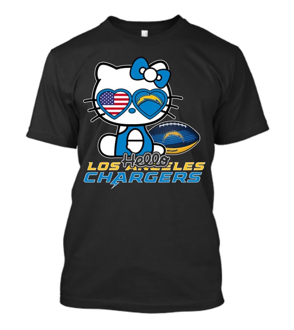 Hello Kitty Los Angeles Chargers Football American Flag Hearts T-Shirt