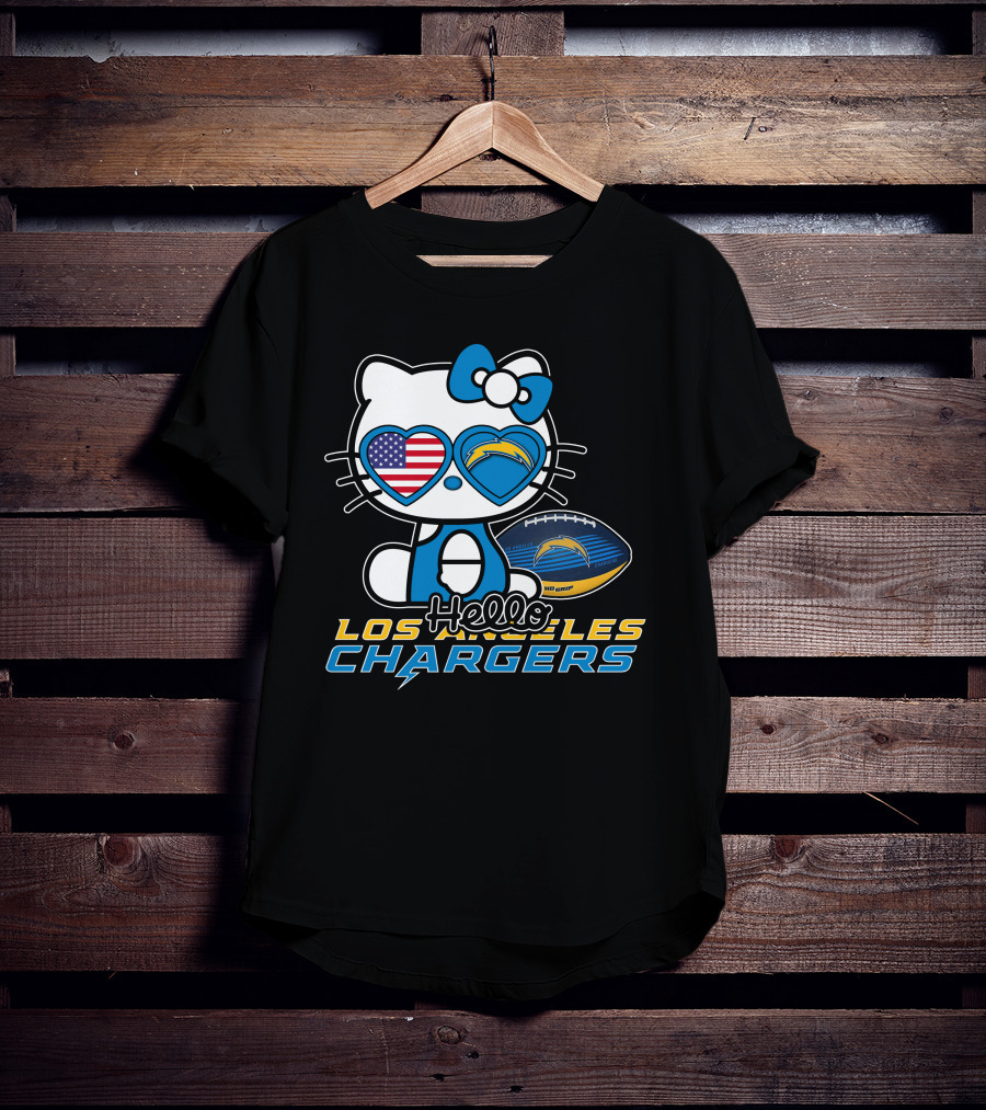 Hello Kitty Los Angeles Chargers Football American Flag Hearts T-Shirt