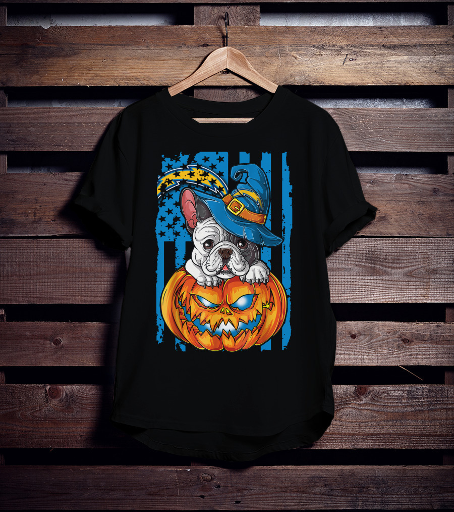 Hlw Bulldog Halloween Pumpkin Los Angeles Chargers Stars Hat T-Shirt