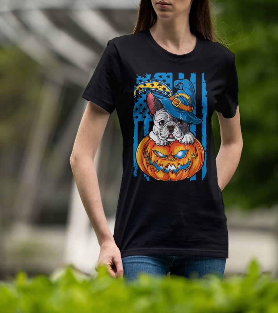 Hlw Bulldog Halloween Pumpkin Los Angeles Chargers Stars Hat T-Shirt