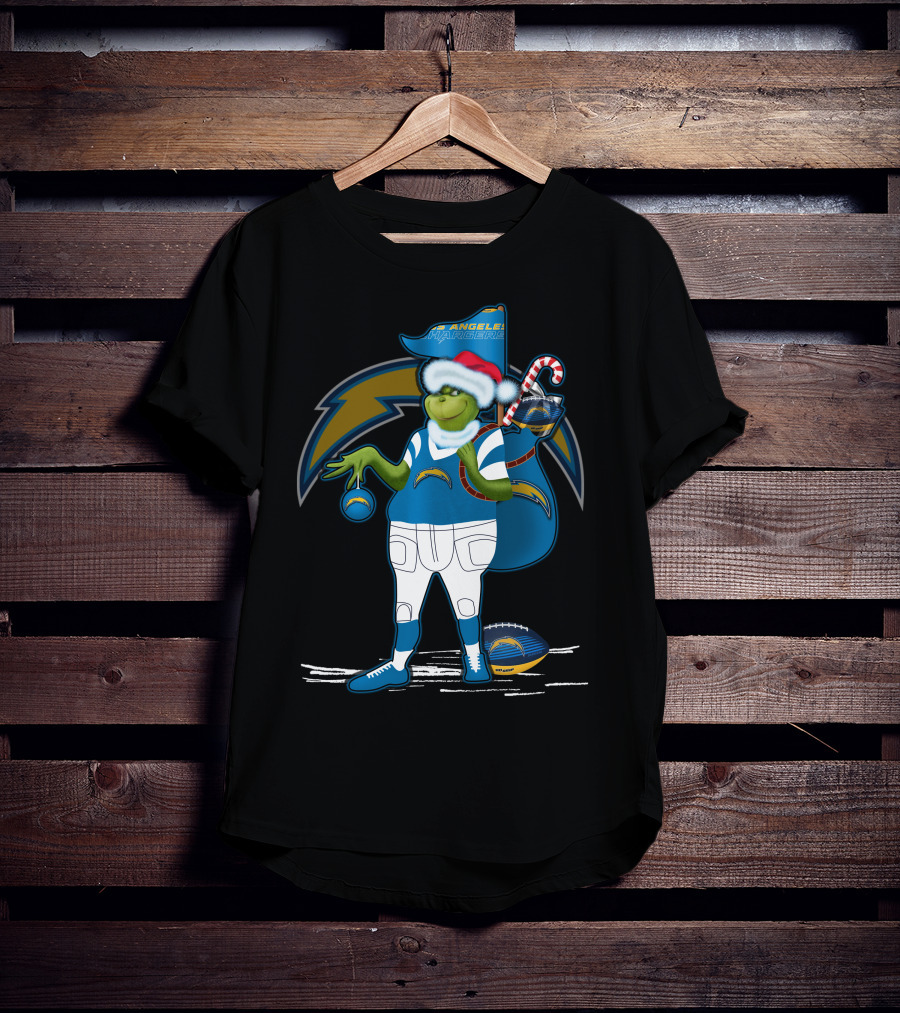 Grinchxmas Los Angeles Chargers Santa Hat Football Character T-Shirt