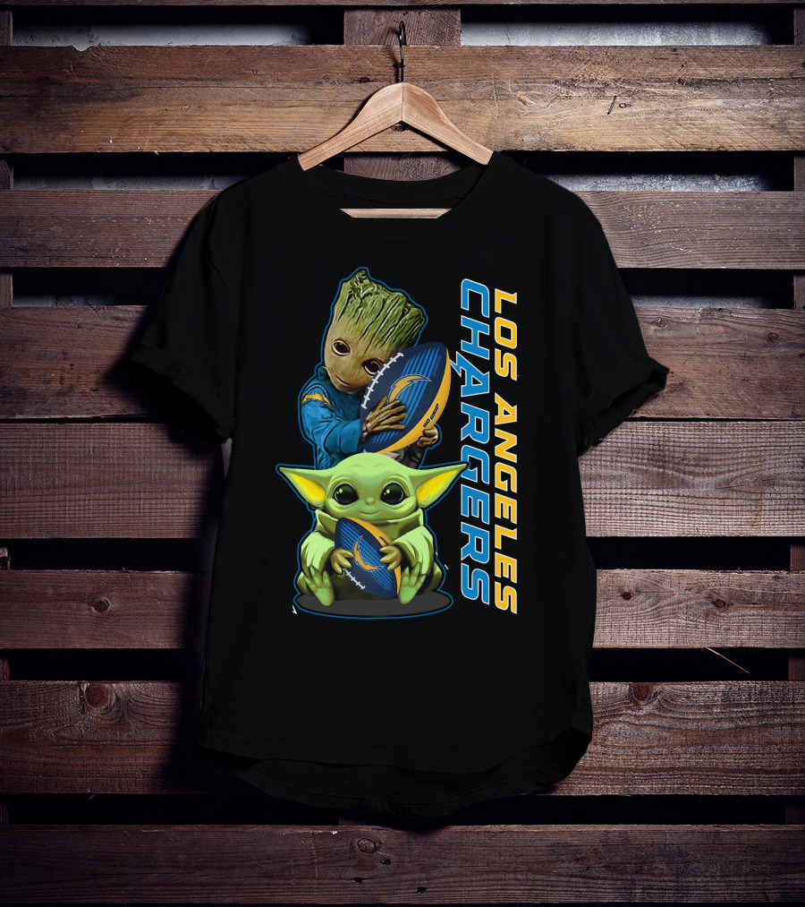 Grzd Los Angeles Chargers Groot Baby Yoda Football T-Shirt