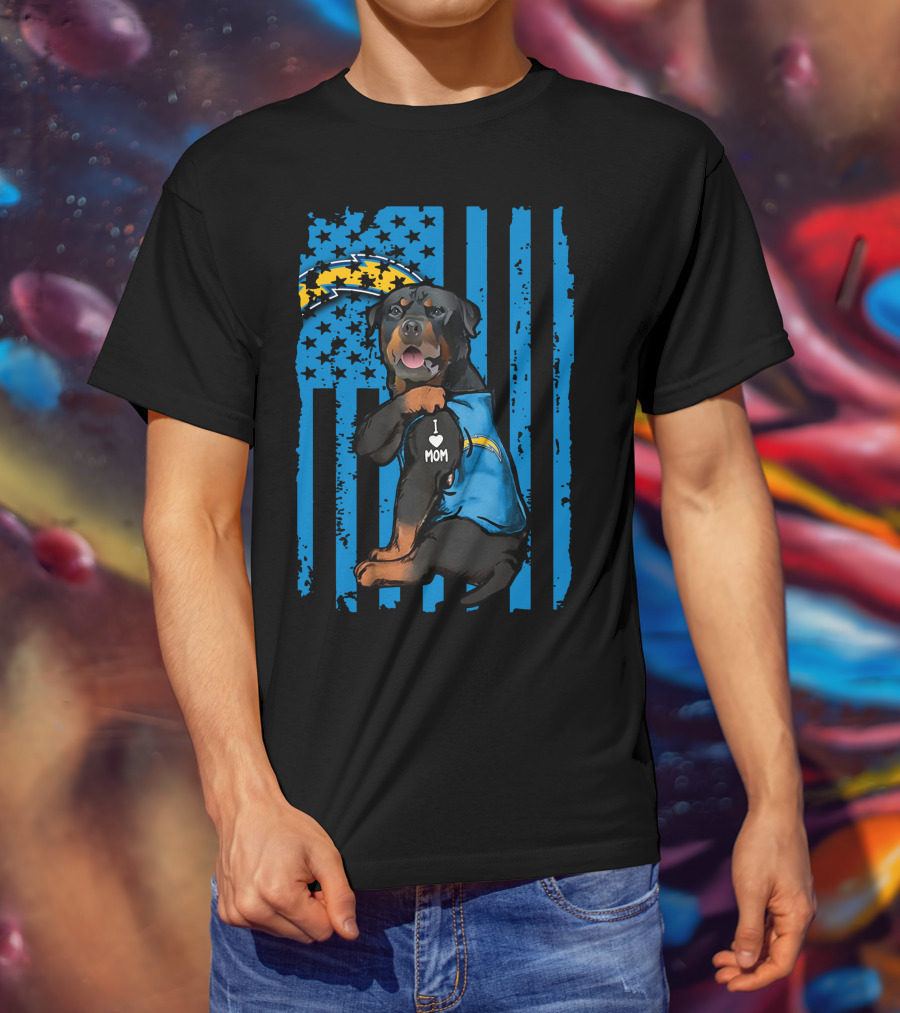 Rottweiler I Love Mom Los Angeles Chargers Blue Flag T-Shirt
